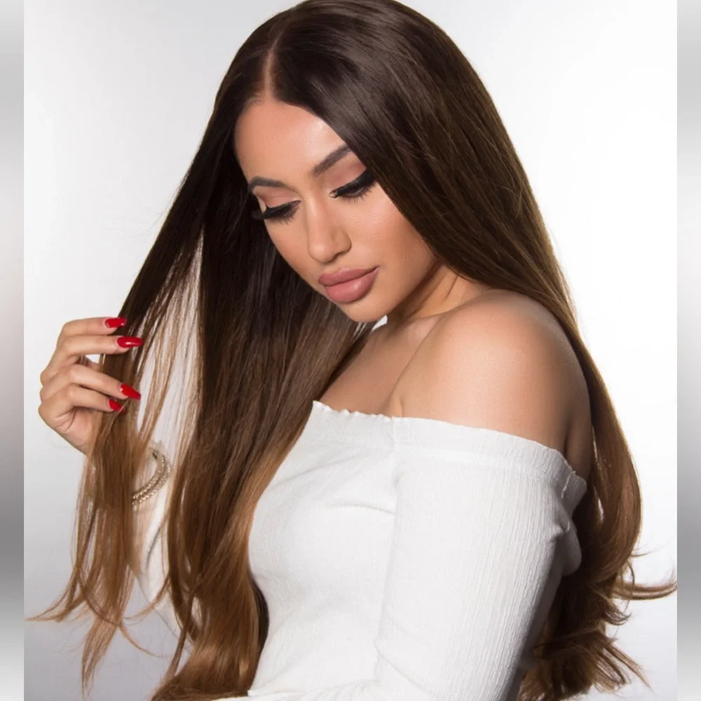 BELLAMI MAYA DARK BROWN OMBRÉ SYNTHETIC LACE FRONT CAP WIG 26 INCHES LONG NWT